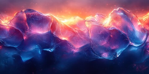 Aufkleber - Futuristic Abstract Glass Shapes in Blue and Purple with Dramatic Backlighting