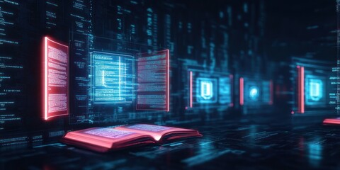 Interactive Virtual Library with Glowing Holographic Book Icons for Online Learning and Education