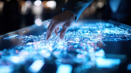 Aufkleber - A hyperdetailed city infrastructure project model displayed on a digital interactive board