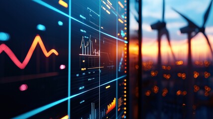 Leinwandbilder - A detailed energy monitoring station displaying grid performance and renewable energy contributions on futuristic dashboards