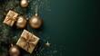 © John - Elegant Golden Christmas Tree Ornaments with Gifts on Deep Green Background
