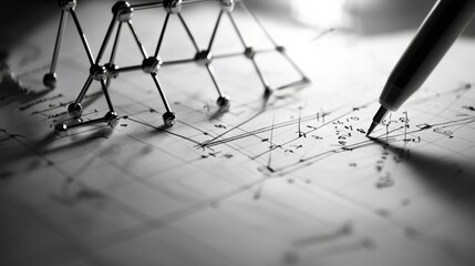 Poster - A close-up of a bridge blueprint with notes and measurements sketched in precise detail