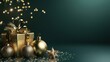 © John - Elegant Golden Christmas Tree Ornaments with Gifts on Deep Green Background
