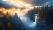 © Boonnam Burart - Majestic Waterfall Surrounded by Lush Forests and Dramatic Clouds During Golden Hour in a Serene Natural Landscape