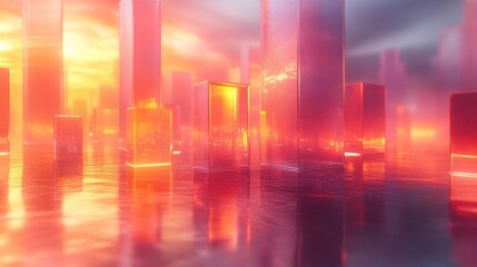 Fototapete - Shimmering Animated Background with Luminous Rectangles and Pastel Gradient