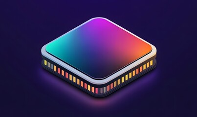 Glowing chip with colorful gradient on a dark background.