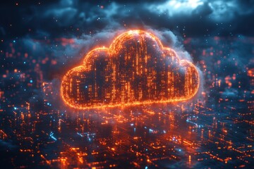 Poster - Futuristic Cloud Computing with Glowing Binary Code on Circuit Board Background