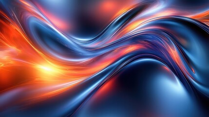Poster - Futuristic Abstract Background Design with Iridescent Metallic Reflections and Fluid Curves in Dark Space