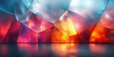 Poster - Iridescent Geometric Shapes on Dark Background 3D Render Abstract Art