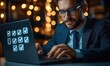 © btiger - Businessman Using Laptop for Checklist with Digital Checkboxes and Success Indicators in Modern Office