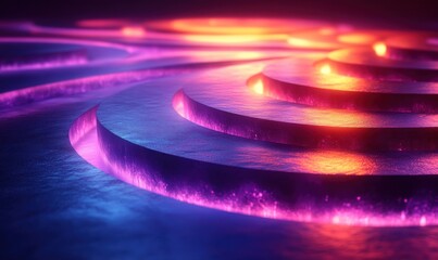 Poster - Futuristic 3D Logo Design with Concentric Circles in Purple and Blue Gradient Lighting