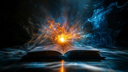 Wall Mural - radiant light emanating from an open book dark studio fantasy art ethereal environment dynamic persp
