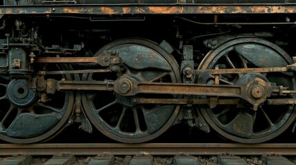 Close-Up of Train Wheels on Tracks Highlighting Mechanics