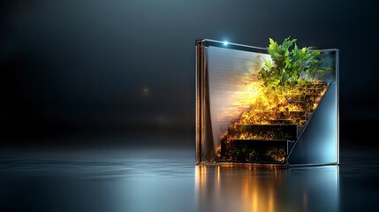 Leinwandbilder - Illuminated file structure with greenery aesthetic display digital art minimalist environment close-up viewpoint