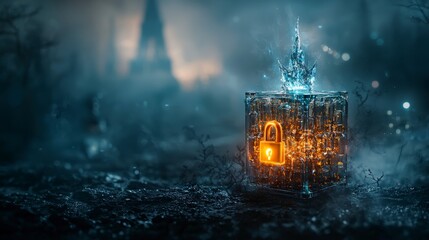 Poster - Surreal glowing lock container mysterious environment digital art fantasy landscape intriguing concept