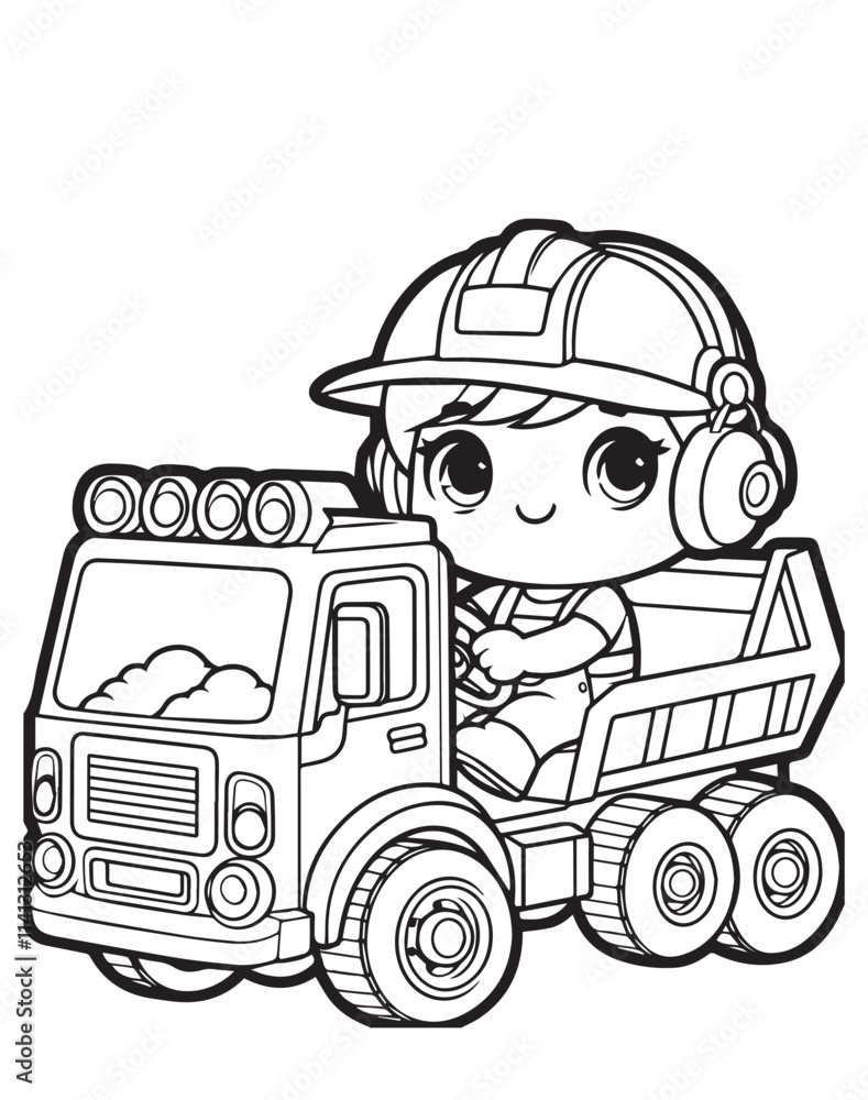 Coloring page design boy ride a truck Stock Vector | Adobe Stock