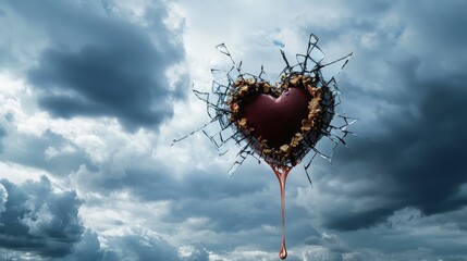 Aufkleber - Surreal heart shatter sky above conceptual art dramatic clouds emotional perspective binding elements