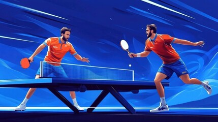 Engaging illustration of table tennis players in action.