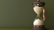 © clothing - A rustic 3D hourglass with copper accents and fine beige sand isolated on a matte olive green background