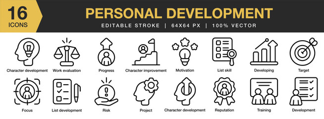 Wall Mural - Personal Development icon set. Editable Stroke Icon Collection. Includes development, success, growth, personal, career, and More. Outline icons vector collection.