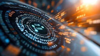 Futuristic digital technology background with abstract binary code and data stream  Digital transformation cyber security and cloud computing concept