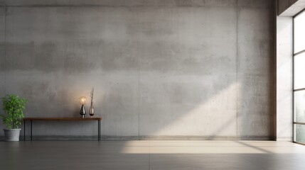 Wall Mural - Industrial chic, concrete wall and floor merge in a minimalist interior design. 