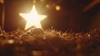 © Julia - A bright and large star shines brightly, blessing baby Jesus in the manger of the stable. A background and concept that celebrates Christmas and suggests the birth and death of Jesus on the cross.