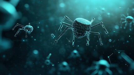 Fototapete - Futuristic Representation of Digital Insects in an Abstract Space with Light Effects and High-Tech Aesthetic, Perfect for Science and Technology Illustrations