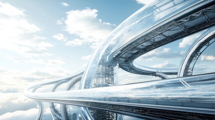 Canvas Print - Futuristic glass skyway with clouds.