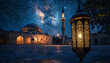© Tarikulsio - A beautiful Arabic lantern with a burning candle illuminated the star night sky. Ai generative