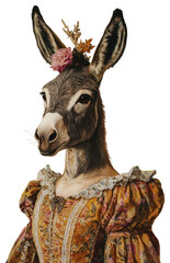 Canvas Print - PNG Donkey wears dress Renaissance fashion animal human anthropomorphic.