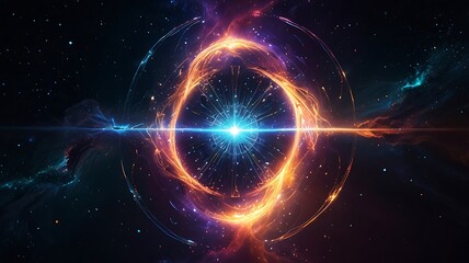Wall Mural - Radiant arcane nexus design featuring soft glowing energy streams converging into a surreal cosmic focal point