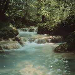 Canvas Print - Serene Waterfall in Lush Forest: A Tranquil Nature Escape