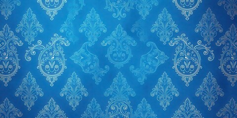 Vintage blue wallpaper with intricate paisley pattern design, ornate, retro, style