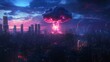 © heinng - Pink Nuclear Explosion Over Futuristic Cityscape - Digital Art. AI Generated