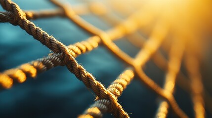 Golden Rope Netting: A Close-Up Macro Photograph