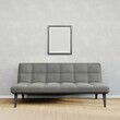 © FR.HUNIAN - Home interior mock up poster on a white concrete wall, sofa and decor in Living room, blank picture frame, 3d render, 3d illustration