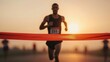 © AnotharS - Runner breaking through finish line marathon event sunset environment embracing perseverance and determination