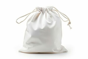 white drawstring bag isolated on white background.