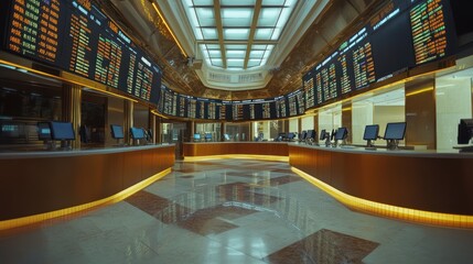 Aufkleber - A modern trading floor with screens displaying stock market information.