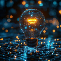 Aufkleber - glowing light bulb symbolizes innovation and digital transformation, surrounded by network of glowing circuits. This captures essence of modern technology and creativity