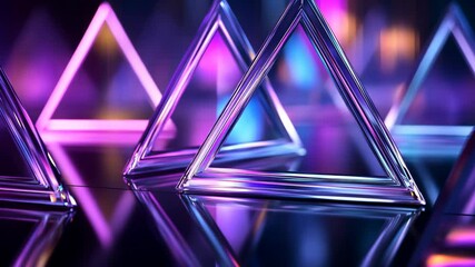 Wall Mural - colorful glass pyramids reflecting light in a vibrant, abstract setting with purple and blue tones a