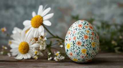 Sticker - Colorful Easter eggs decorated with intricate flower designs are placed beside wildflowers, symbolizing spring and celebration