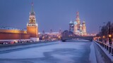 Snowy Evening in Moscow with St. Basil's Cathedral and the Kremlin