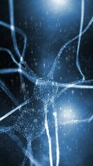 Wall Mural - artistic neuron cells with flying computer binary numbers animation vertical background.