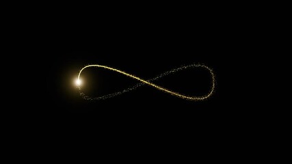 Wall Mural - loop gold infinity icon with flicker spot light on black background.