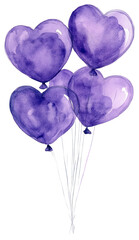 Canvas Print - PNG Six purple heart-shaped balloons illustration watercolor watercolor illustration.