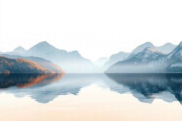 Wall Mural - Serene Mountain Reflection on Calm Lake with Soft Misty Background