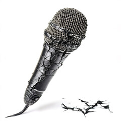 Wall Mural - broken microphone with cracked mesh and damaged cable, symbolizing failure