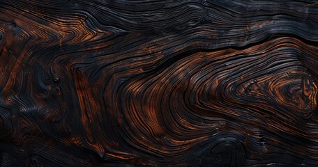 Wall Mural - A close-up of textured dark wood with swirling patterns and warm undertones.